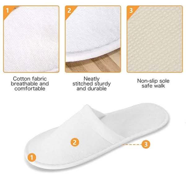 20-Pairs: Spa Hotel Guest Soft Slippers Closed Toe Disposable Travel Slipper