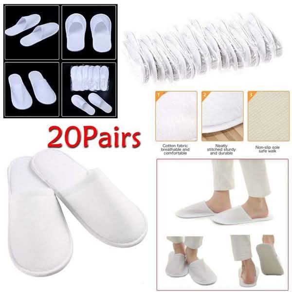 20-Pairs: Spa Hotel Guest Soft Slippers Closed Toe Disposable Travel Slipper