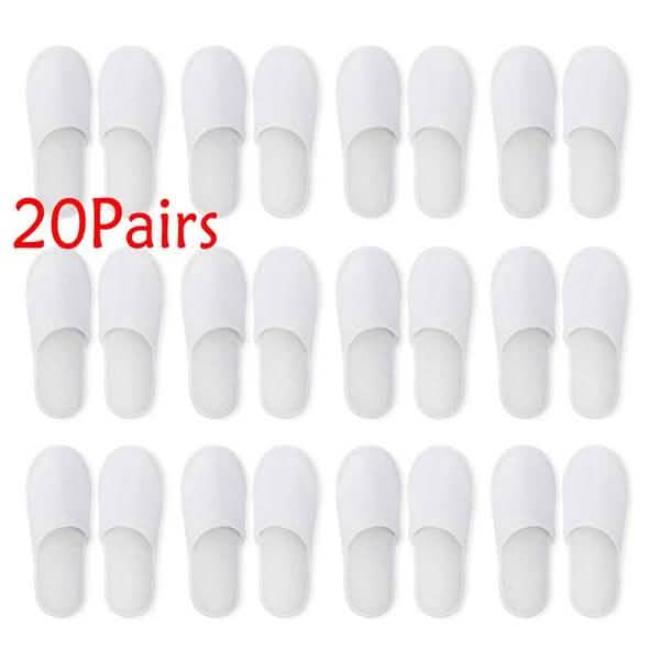 20-Pairs: Spa Hotel Guest Soft Slippers Closed Toe Disposable Travel Slipper