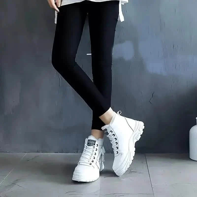 Women's Plush Lined Ankle Boots, Winter Warm Lace Up High Top Sneakers