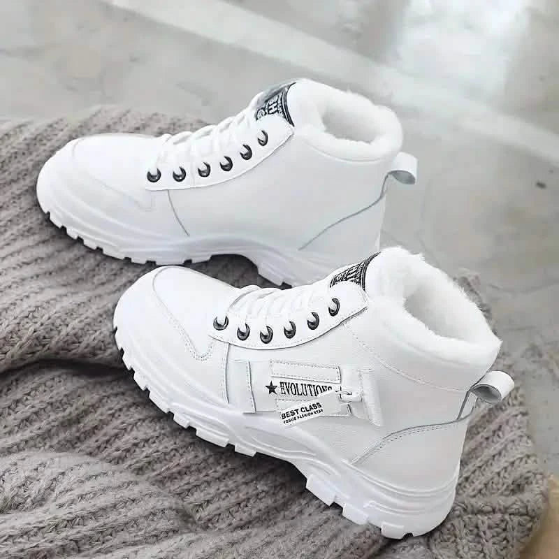Women's Plush Lined Ankle Boots, Winter Warm Lace Up High Top Sneakers