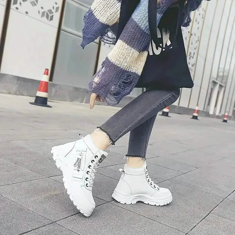 Women's Plush Lined Ankle Boots, Winter Warm Lace Up High Top Sneakers