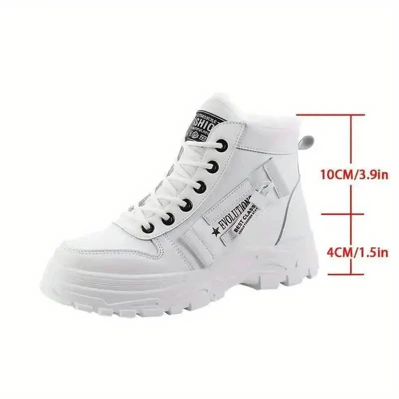 Women's Plush Lined Ankle Boots, Winter Warm Lace Up High Top Sneakers