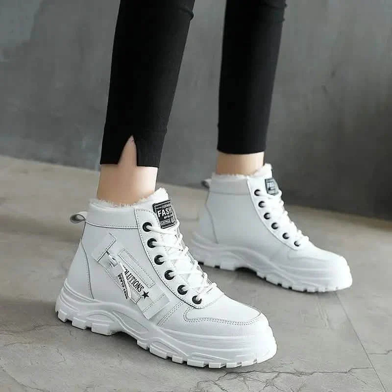 Women's Plush Lined Ankle Boots, Winter Warm Lace Up High Top Sneakers