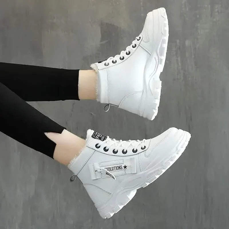 Women's Plush Lined Ankle Boots, Winter Warm Lace Up High Top Sneakers